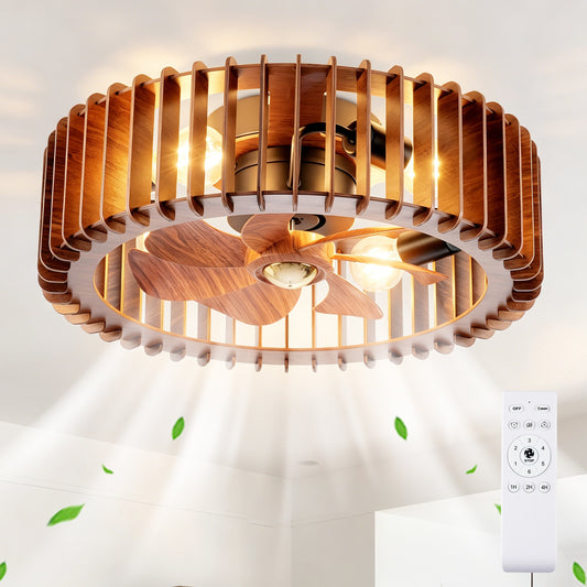 20" Wood Flush Mount Ceiling Fan with Remote - view 2