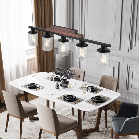 37" 5-Light Walnut Farmhouse Chandelier with Clear Glass