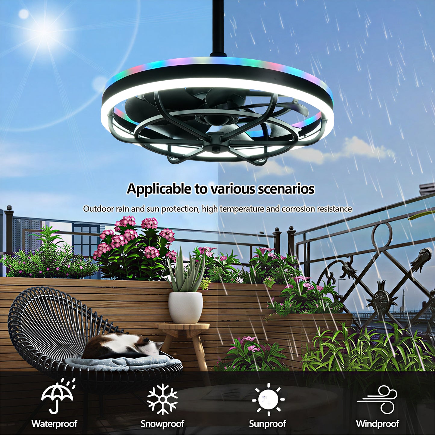 Matte Black Indoor Outdoor Ceiling Fan with Dimmable LED - view 10