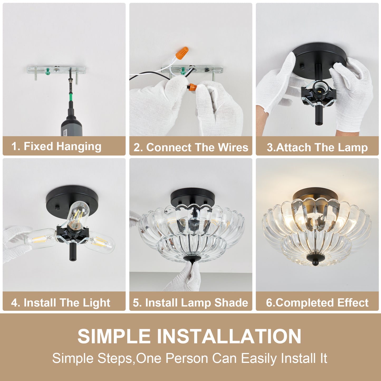 3-Light Black Smoky Gray Glass Semi Flush Mount Ceiling Light - view 9