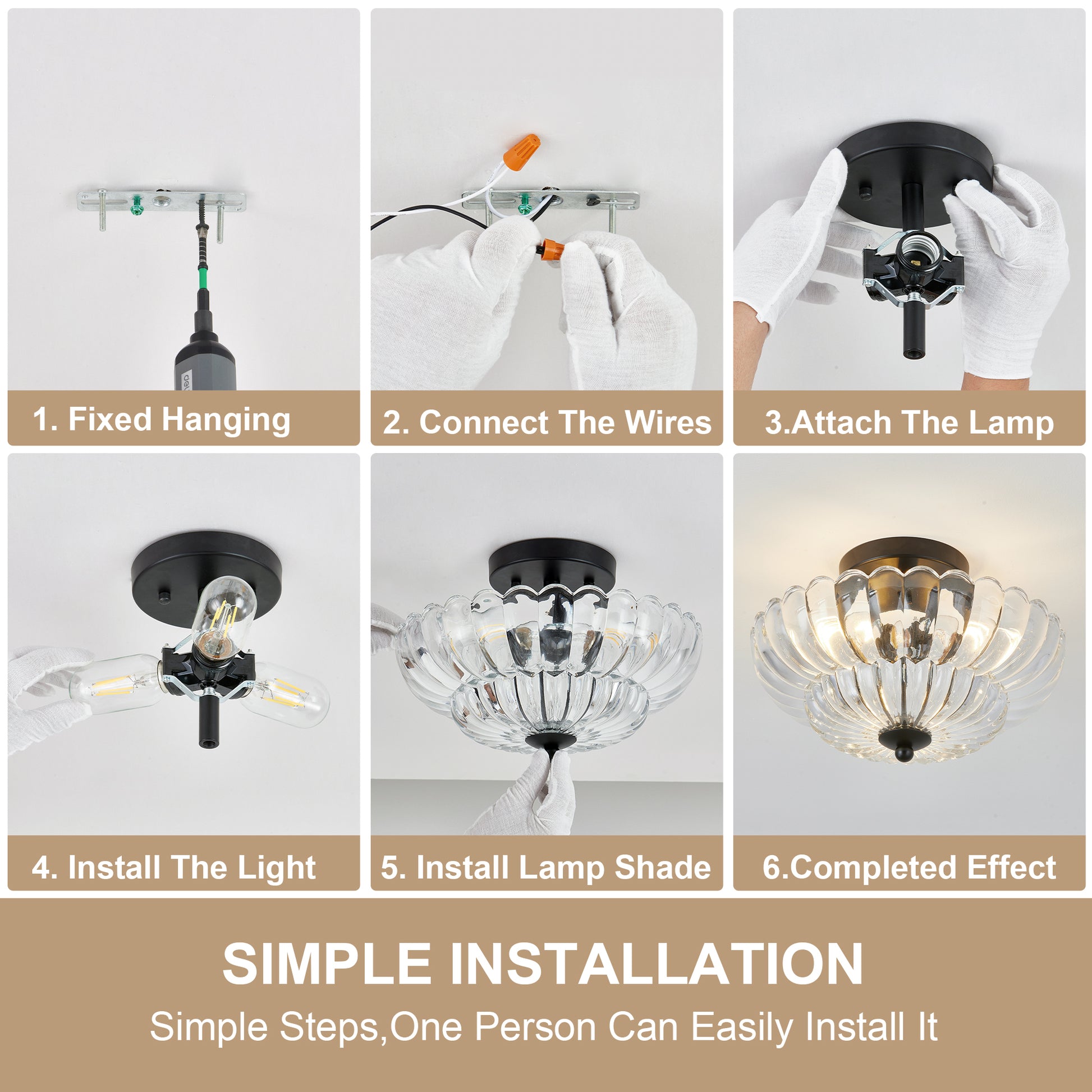 3-Light Black Smoky Gray Glass Semi Flush Mount Ceiling Light - view 9