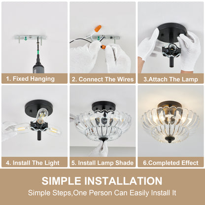 3-Light Black Smoky Gray Glass Semi Flush Mount Ceiling Light - view 9