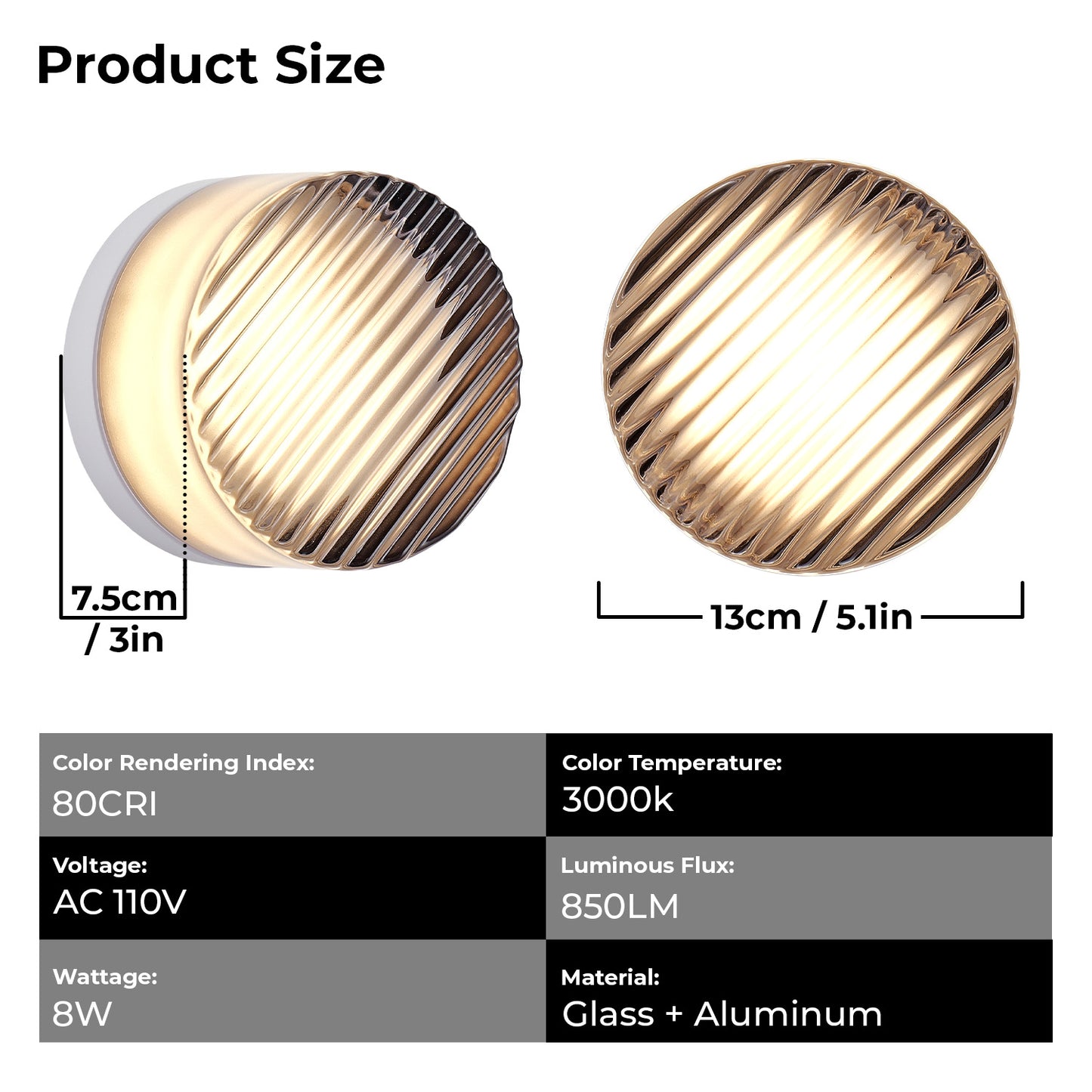 Smoke Grey Round Glass LED Wall Light - view 7
