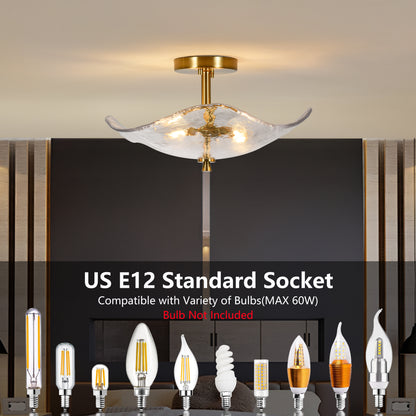 16.5" 2-Light Gold Glass Semi Flush Mount Ceiling Light - view 4