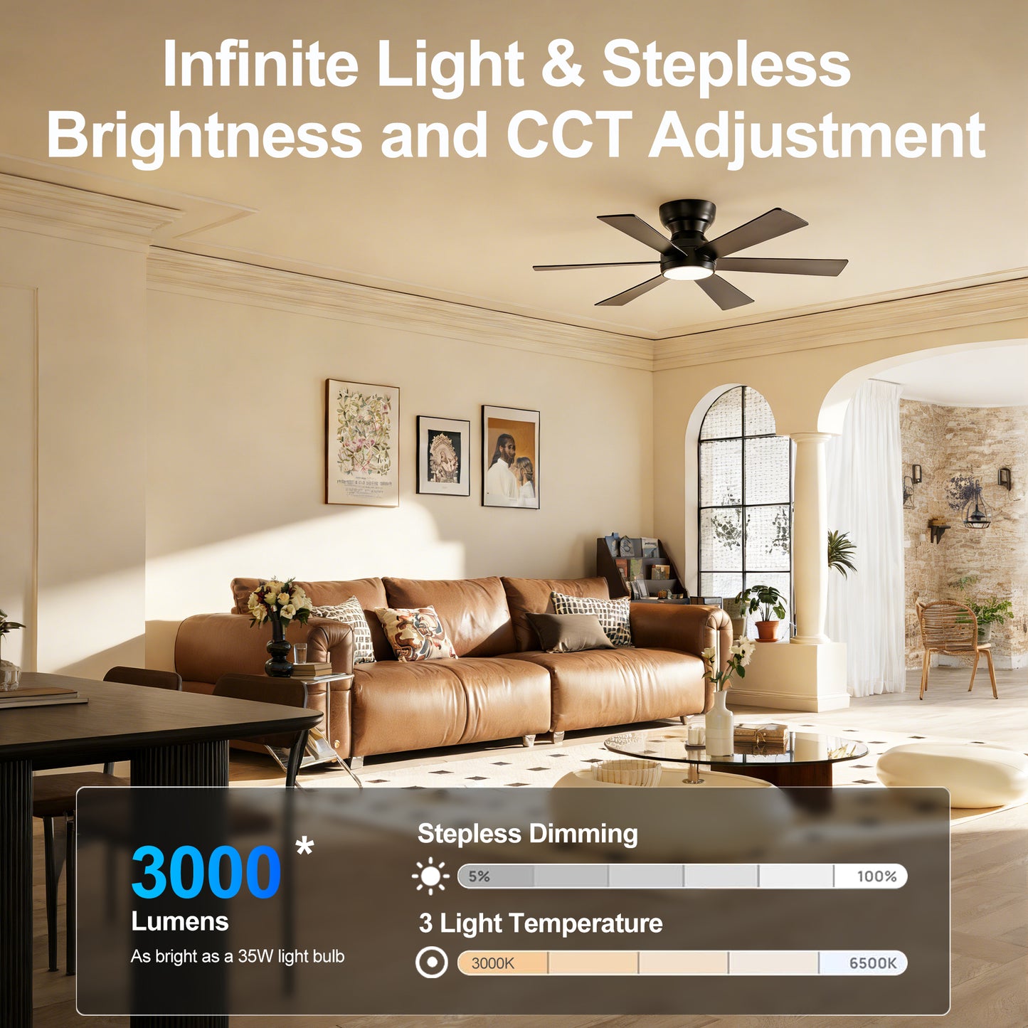 46" Matte Black Flush Mount Ceiling Fan with Remote - view 11