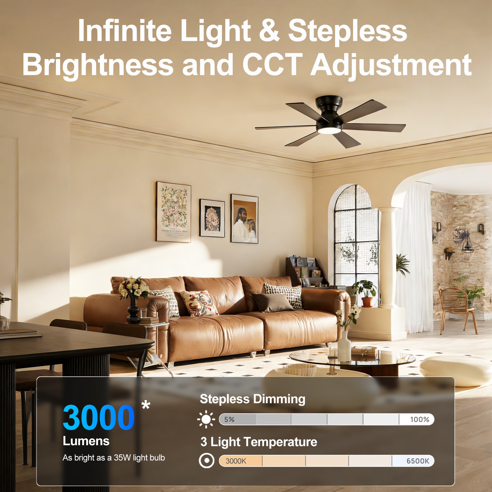 46" Matte Black Flush Mount Ceiling Fan with Remote - view 11
