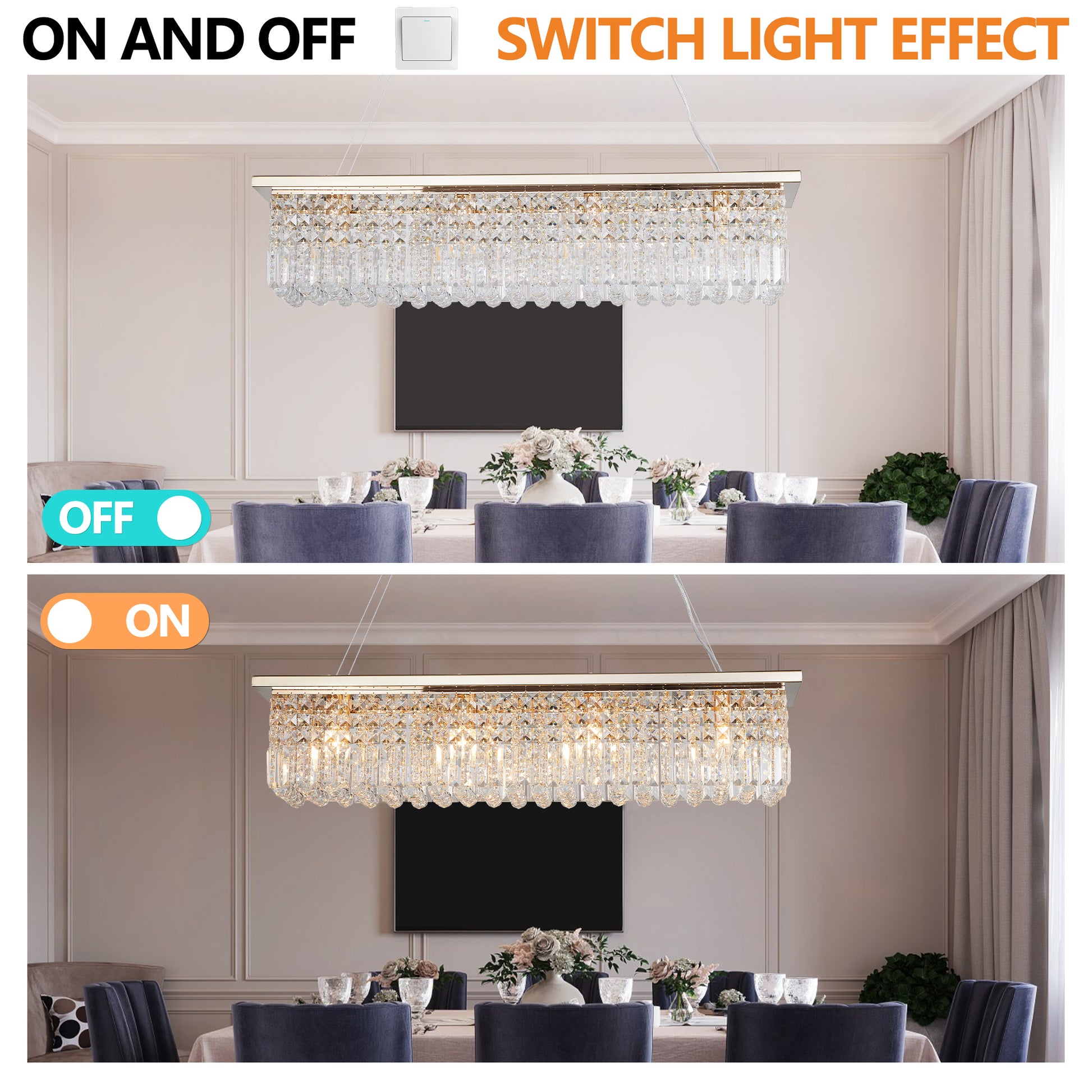 39.4" 8-Light Gold Raindrop Crystal Chandelier - view 6
