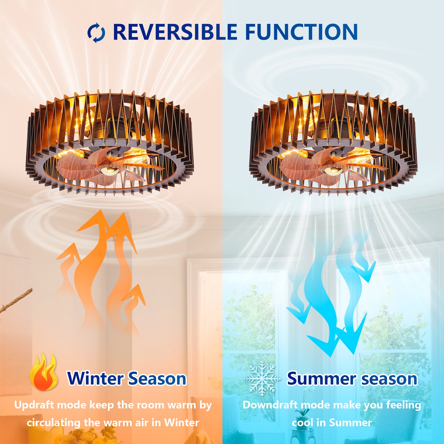 20" Wood Flush Mount Ceiling Fan with Remote - view 10