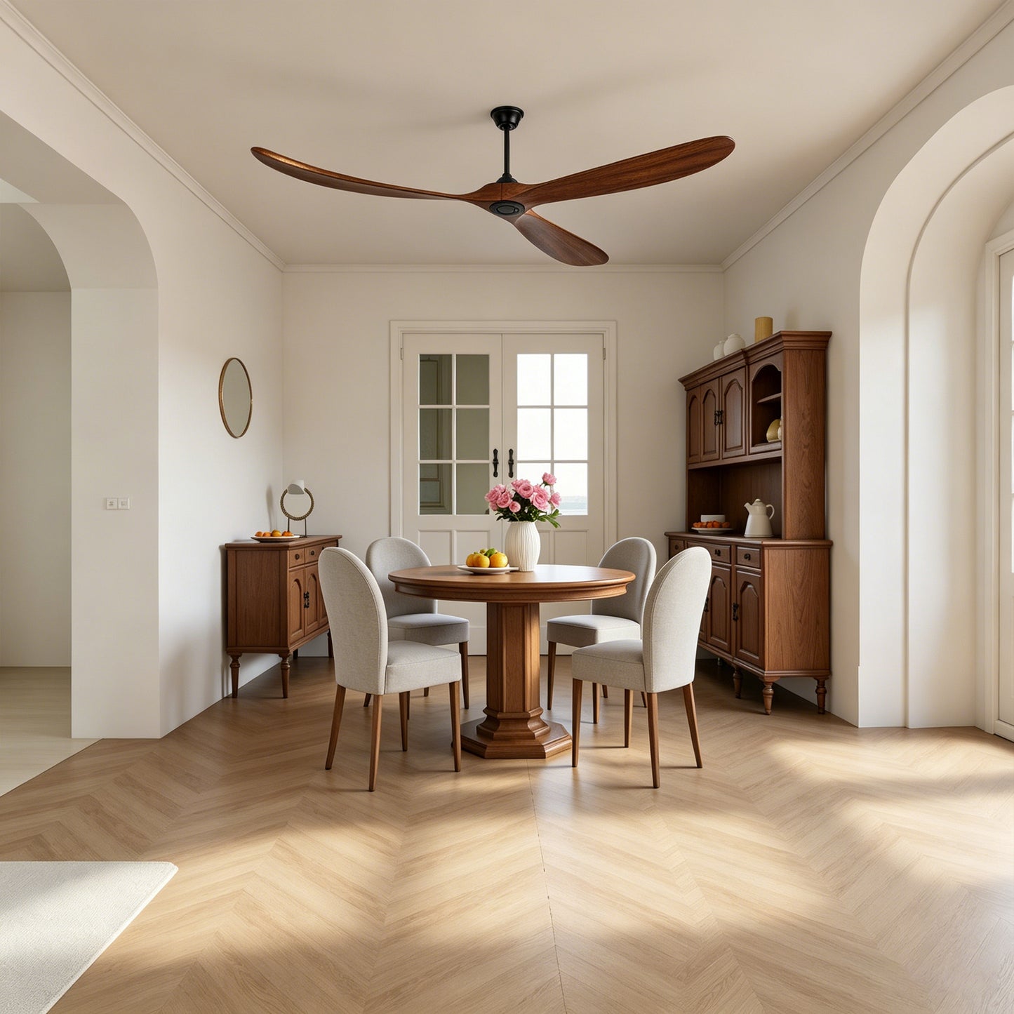 88" Matte Black Solid Wood Ceiling Fan with Remote - view 6