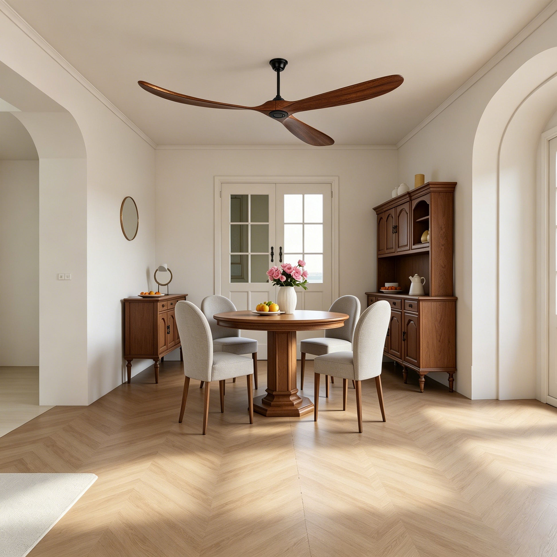 88" Matte Black Solid Wood Ceiling Fan with Remote - view 6