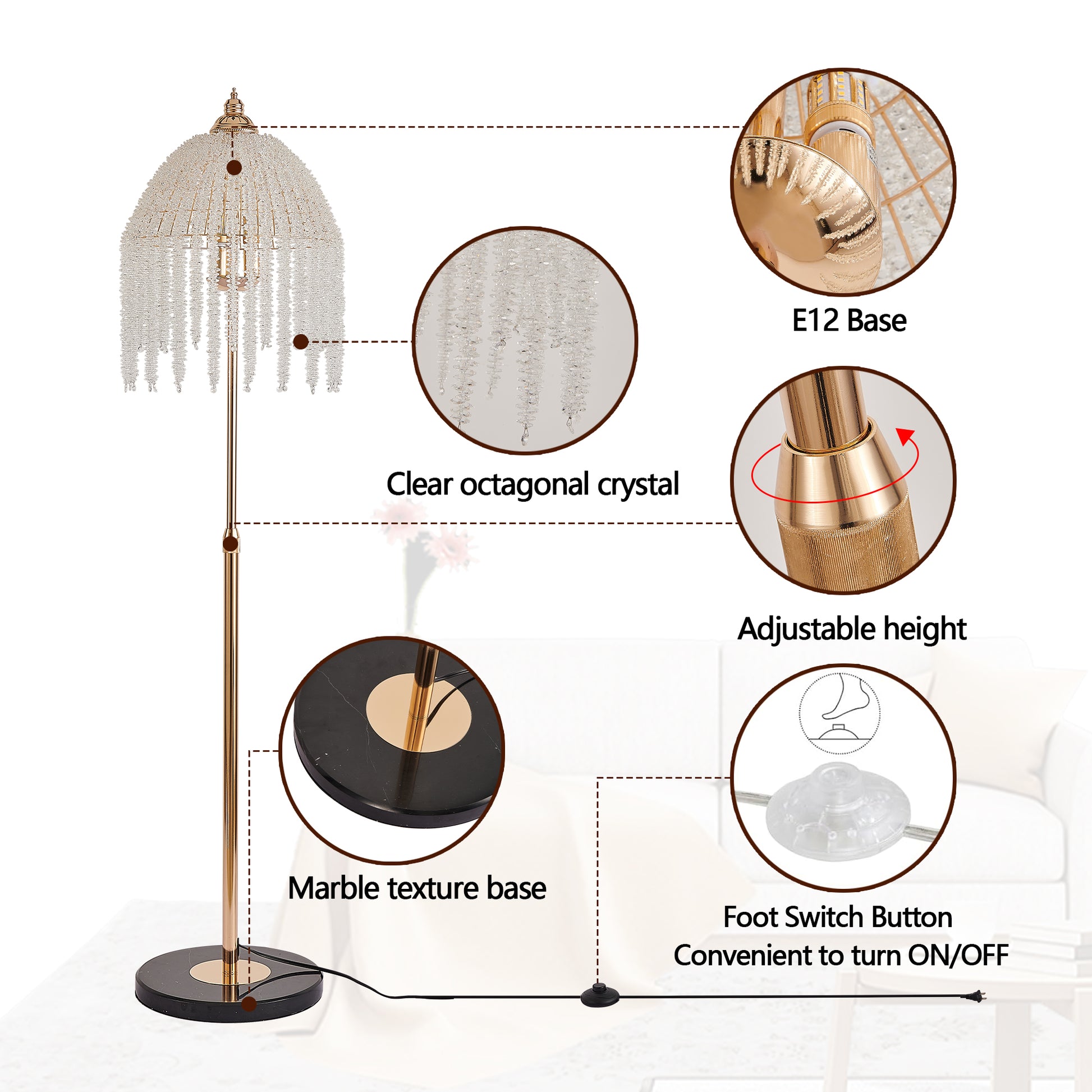 3-Light Gold Waterfall Crystal Floor Lamp - view 7