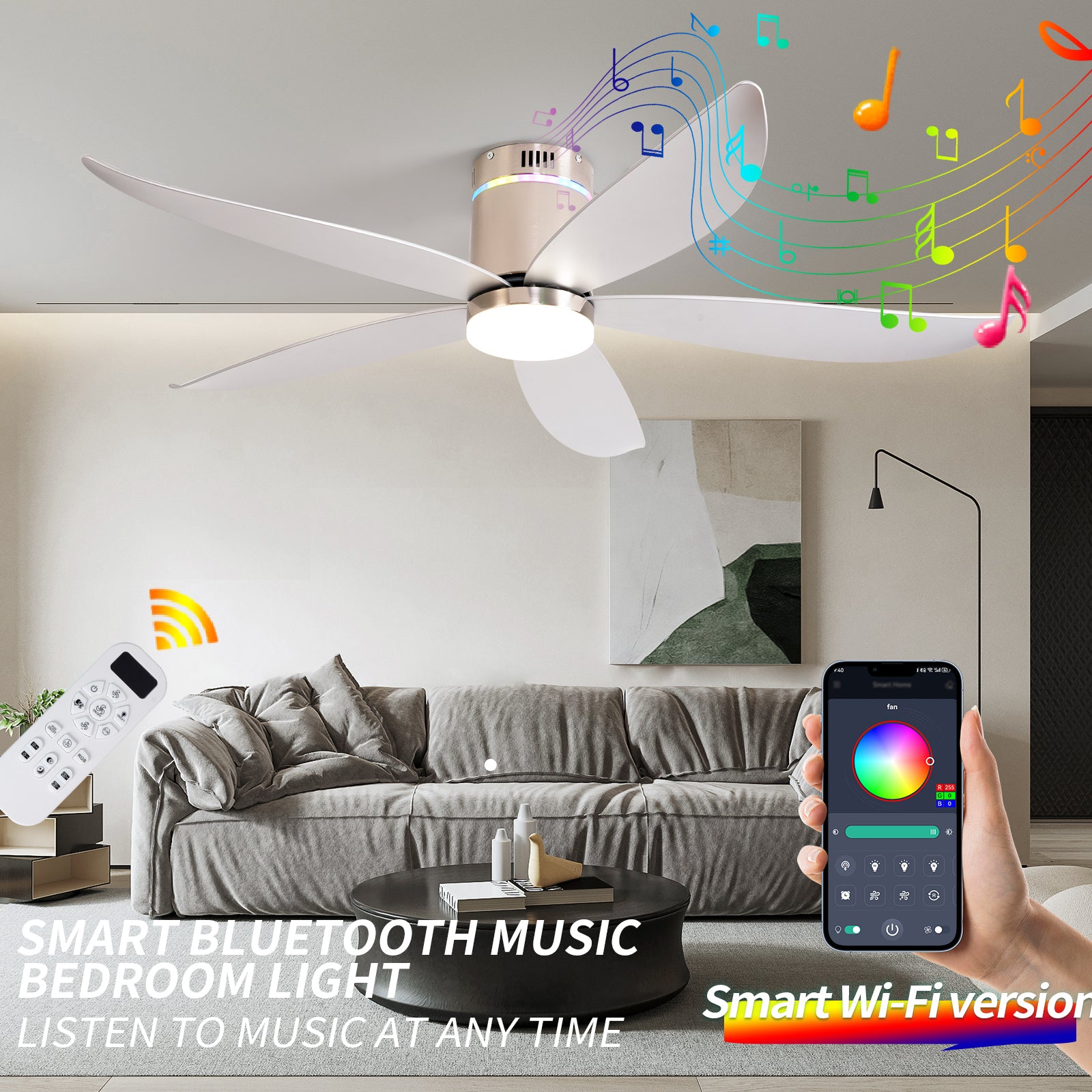 52" Silver 5-Blade Ceiling Fan with Remote - view 4