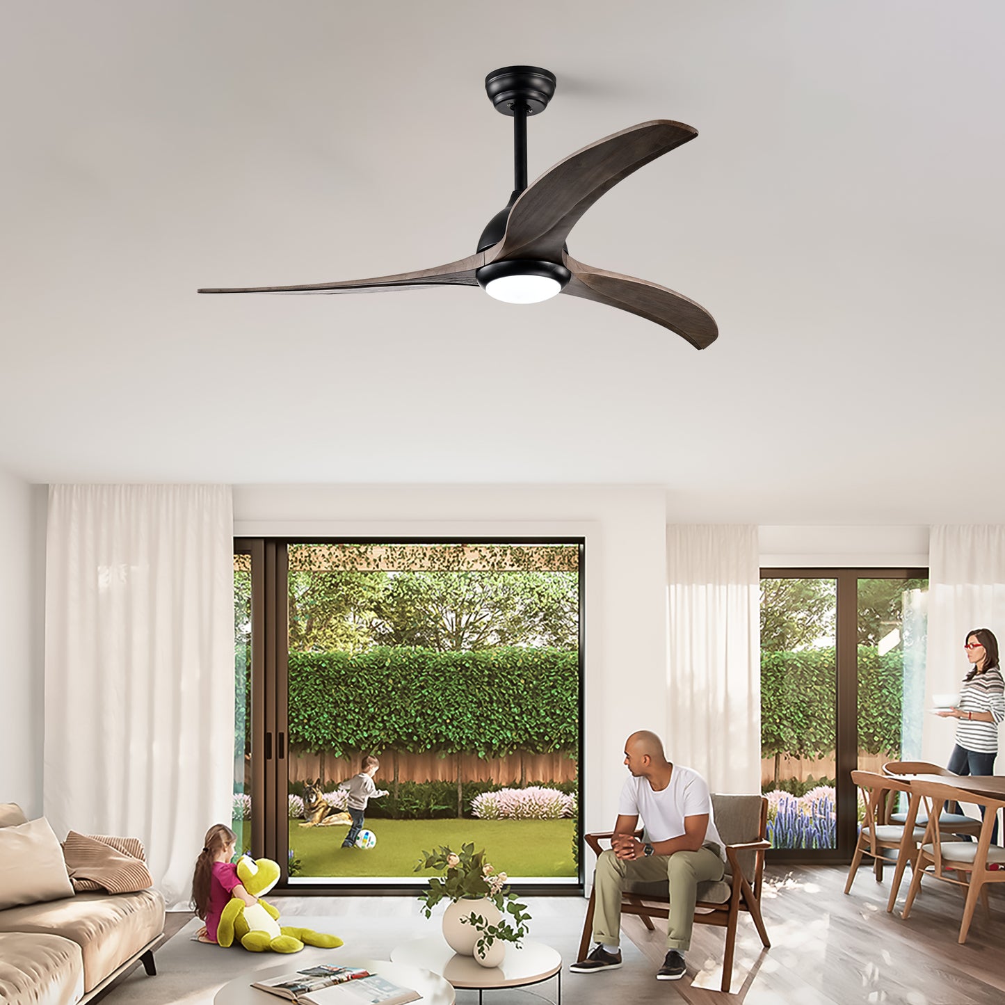 52" Matte Black Solid Wood Ceiling Fan with Remote - view 4