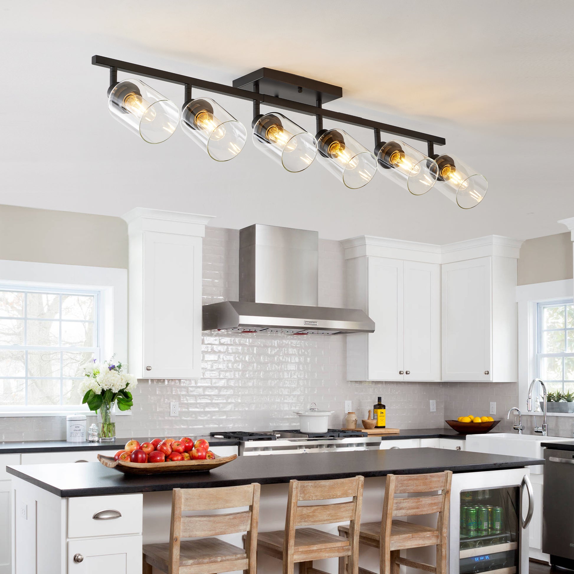 6-Light Black Track Lighting Kit with Glass Shades