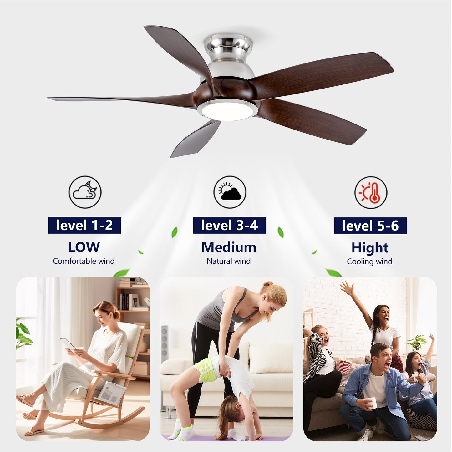 56" Nickel & Wood Ceiling Fan with Remote - view 11