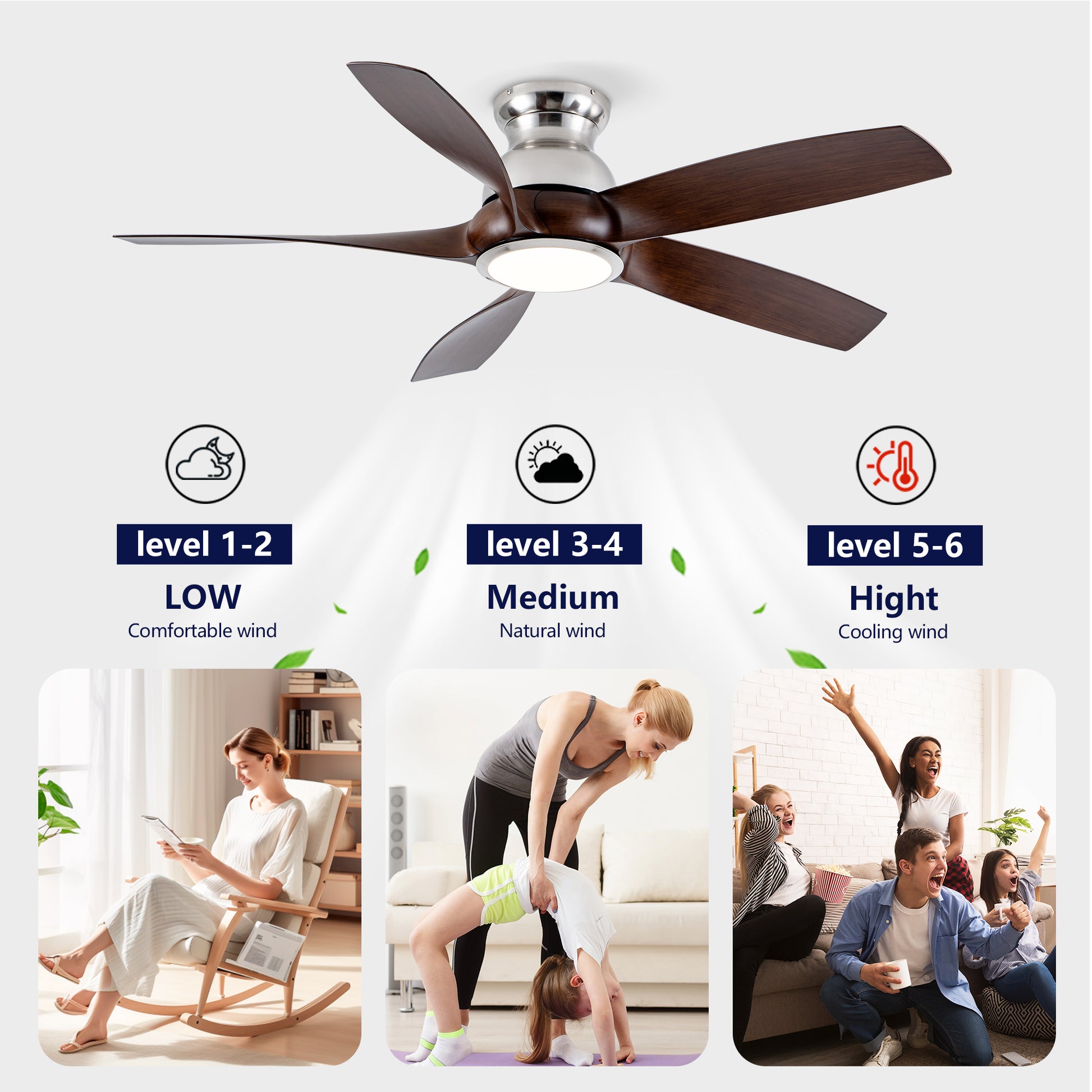 56" Nickel & Wood Ceiling Fan with Remote - view 11