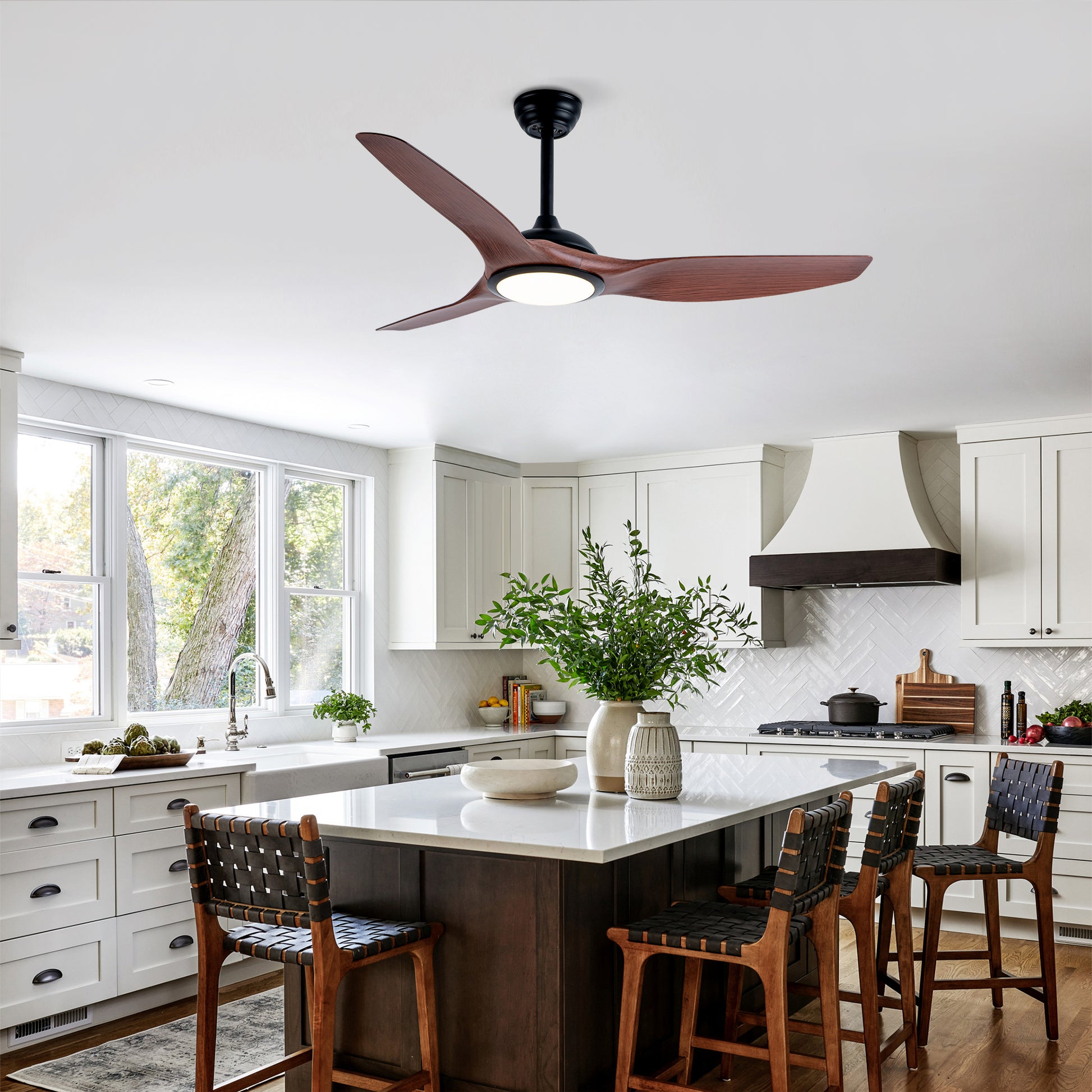 52" Matte Black & Wood Ceiling Fan with Remote - view 5