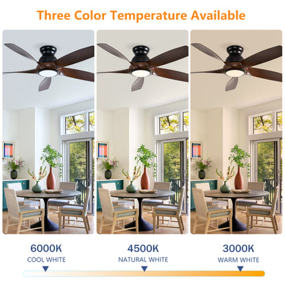 56" Matte Black & Wood Ceiling Fan with Remote - view 9