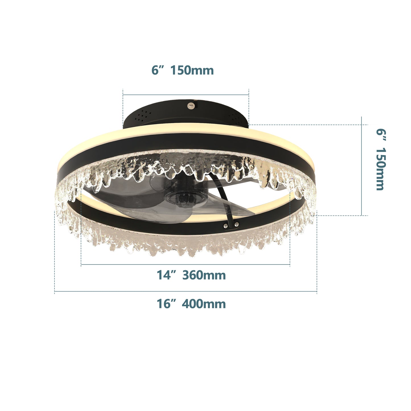 16" Black Crystal Ceiling Fan with Dimmable LED - view 8