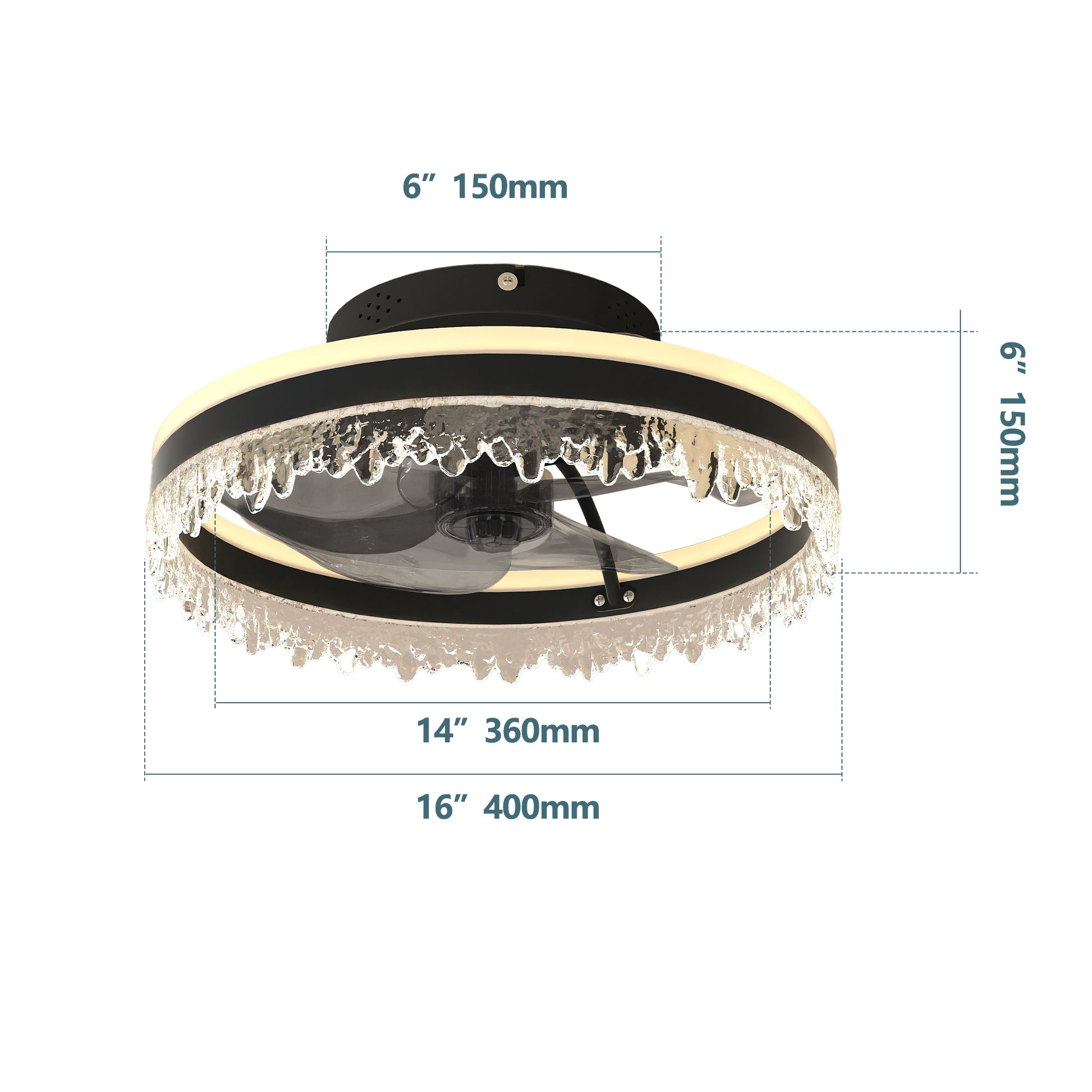 16" Black Crystal Ceiling Fan with Dimmable LED - view 8