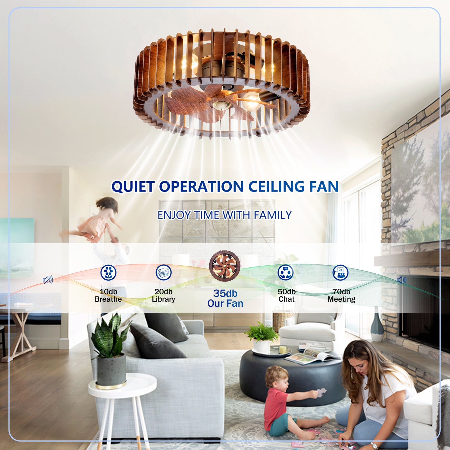 20" Wood Flush Mount Ceiling Fan with Remote - view 10