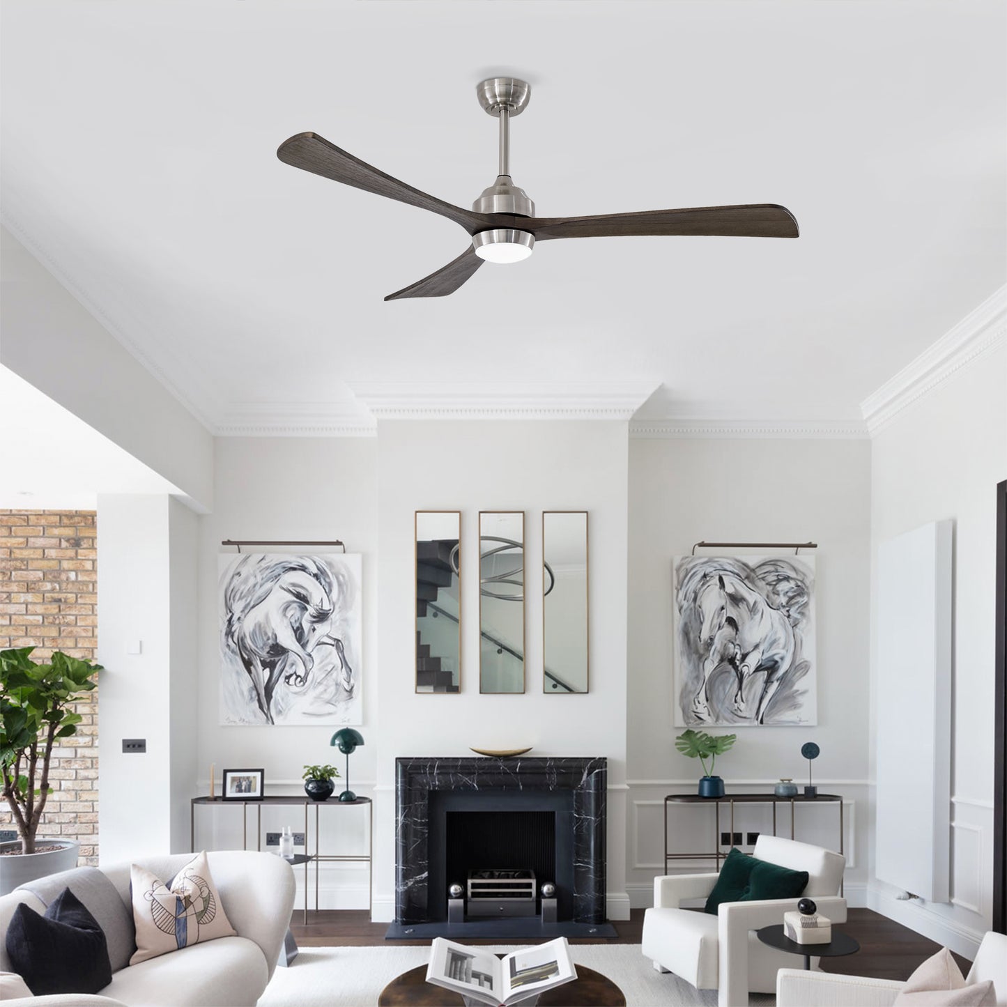 62" Satin Nickel Solid Wood Ceiling Fan with Light & Remote - view 4