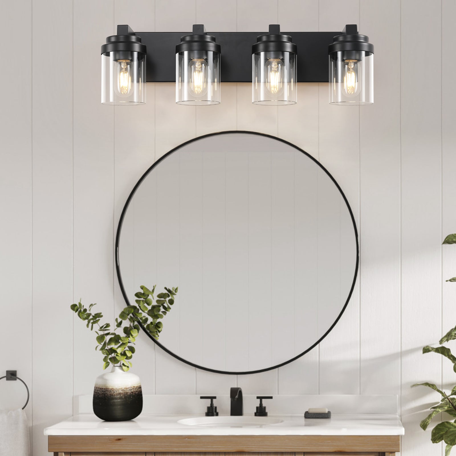 4-Light Matte Black Vanity Light with Clear Glass - view 2