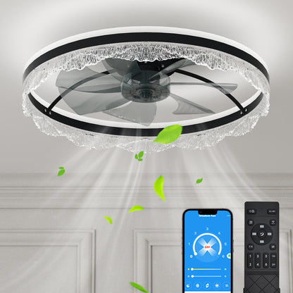 24" Black Crystal Flush Mount Ceiling Fan with LED