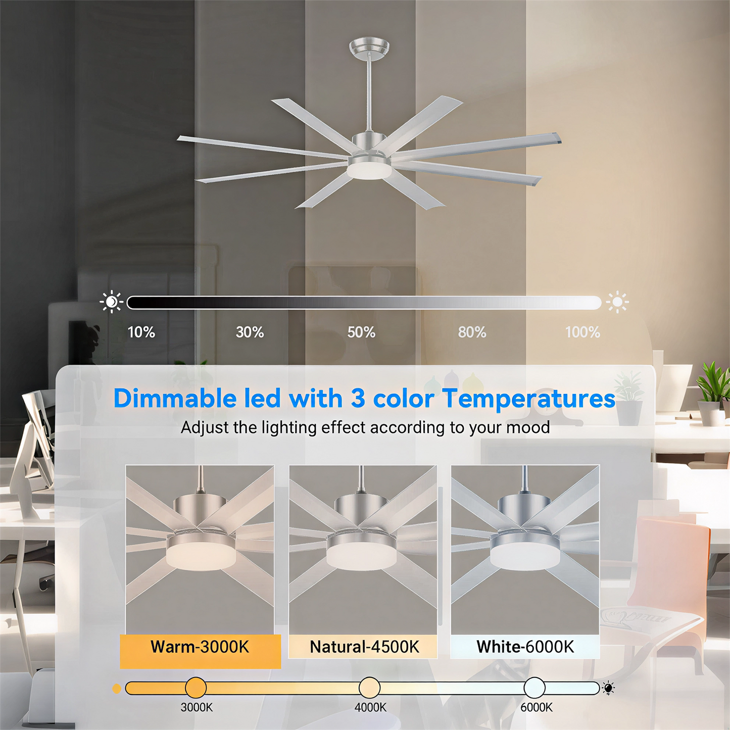 72" Silver Industrial Aluminum Ceiling Fan with Remote - view 11