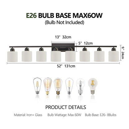 52" 8-Light Matte Black Vanity Light with Frosted Glass - view 7
