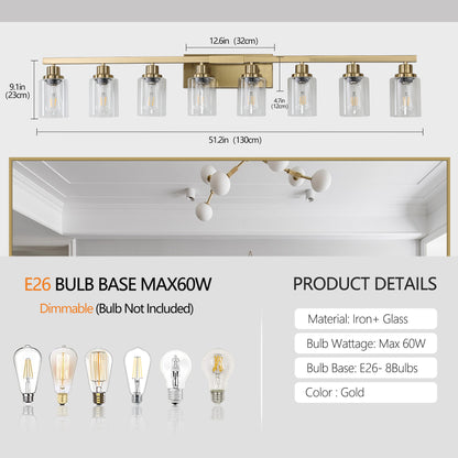 51" 8-Light Gold Vanity Light with Clear Glass - view 5