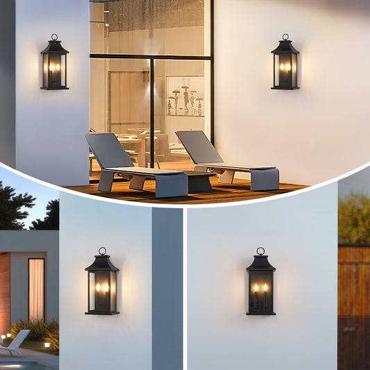 22" Black 2-Light Outdoor Wall Light with Glass - view 2