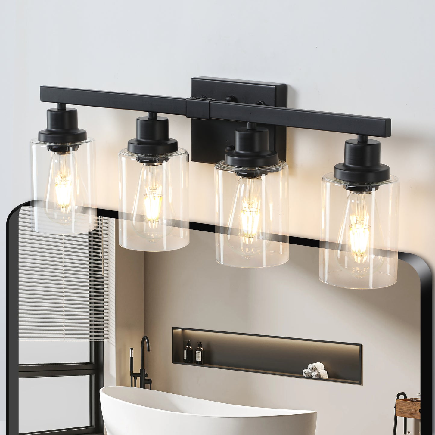 24" 4-Light Black Vanity Light with Clear Glass Shades - view 2