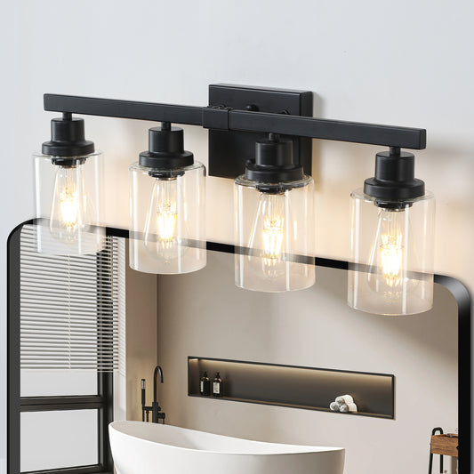 24" 4-Light Black Vanity Light with Clear Glass Shades - view 2