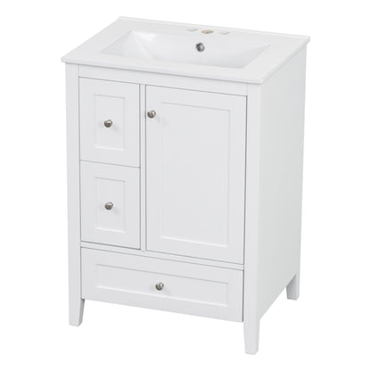 24" White Bathroom Vanity with Sink, Door & 2 Drawers