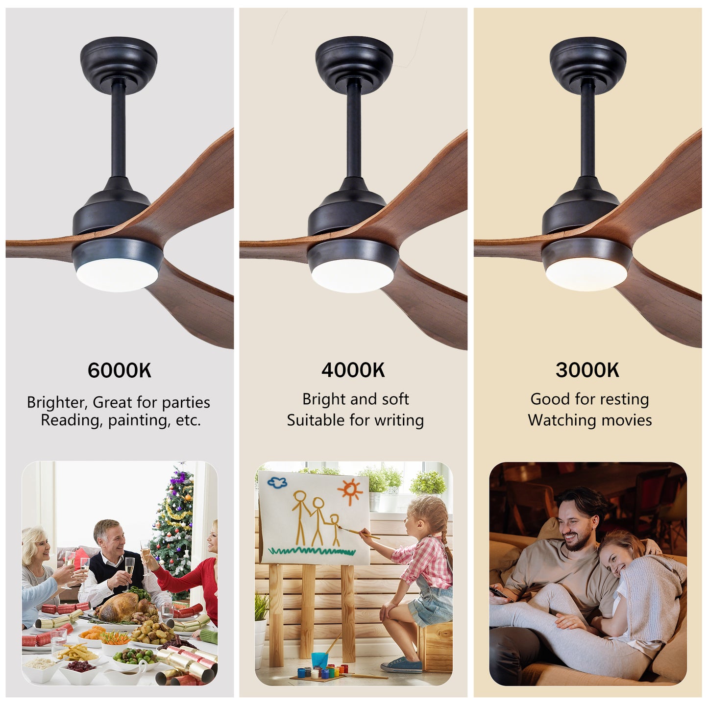 52" Black Reversible Ceiling Fan with Light - view 9