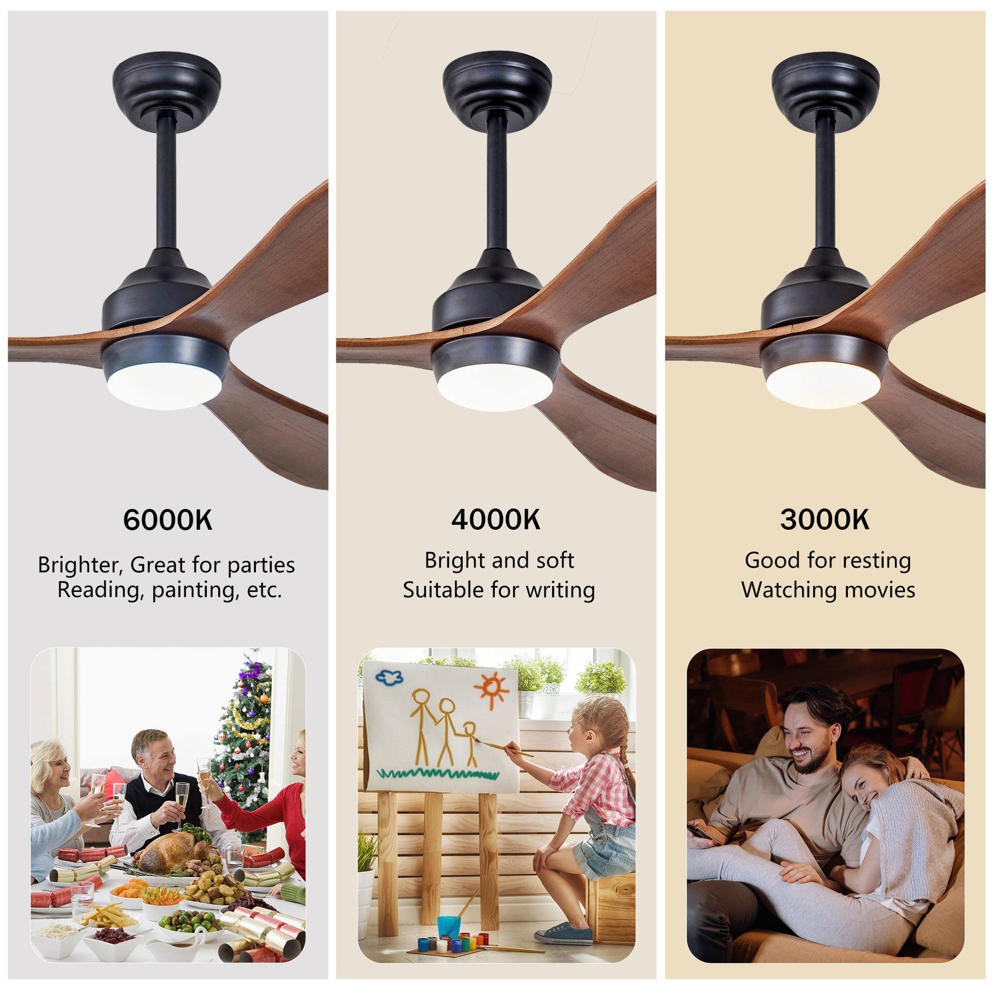 52" Black Reversible Ceiling Fan with Light - view 9