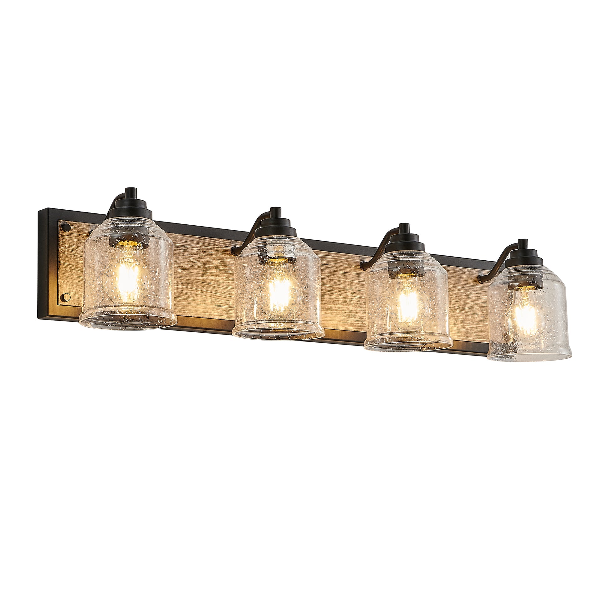 32" 4-Light Black & Wood Farmhouse Vanity Light - view 11