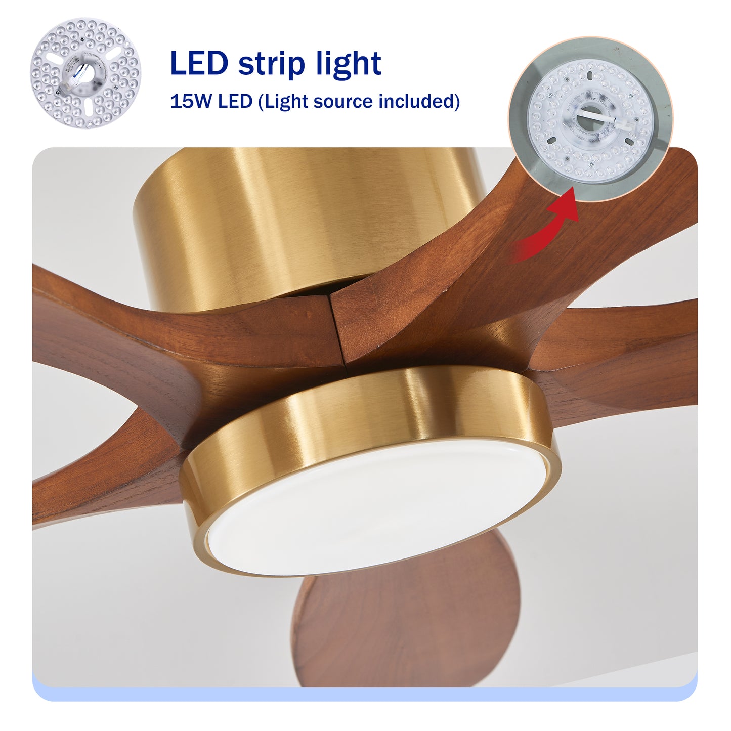 52" Gold Reversible Ceiling Fan with Light - view 8