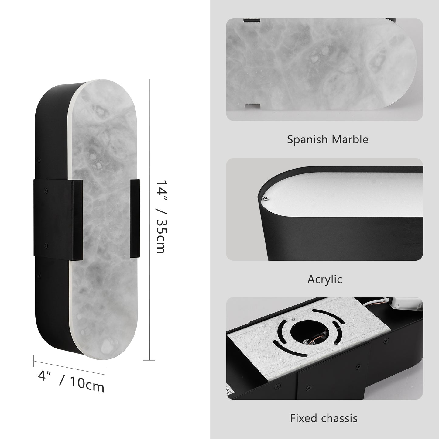 13.8" Black Marble Wall Sconce, Set of 2 - view 9