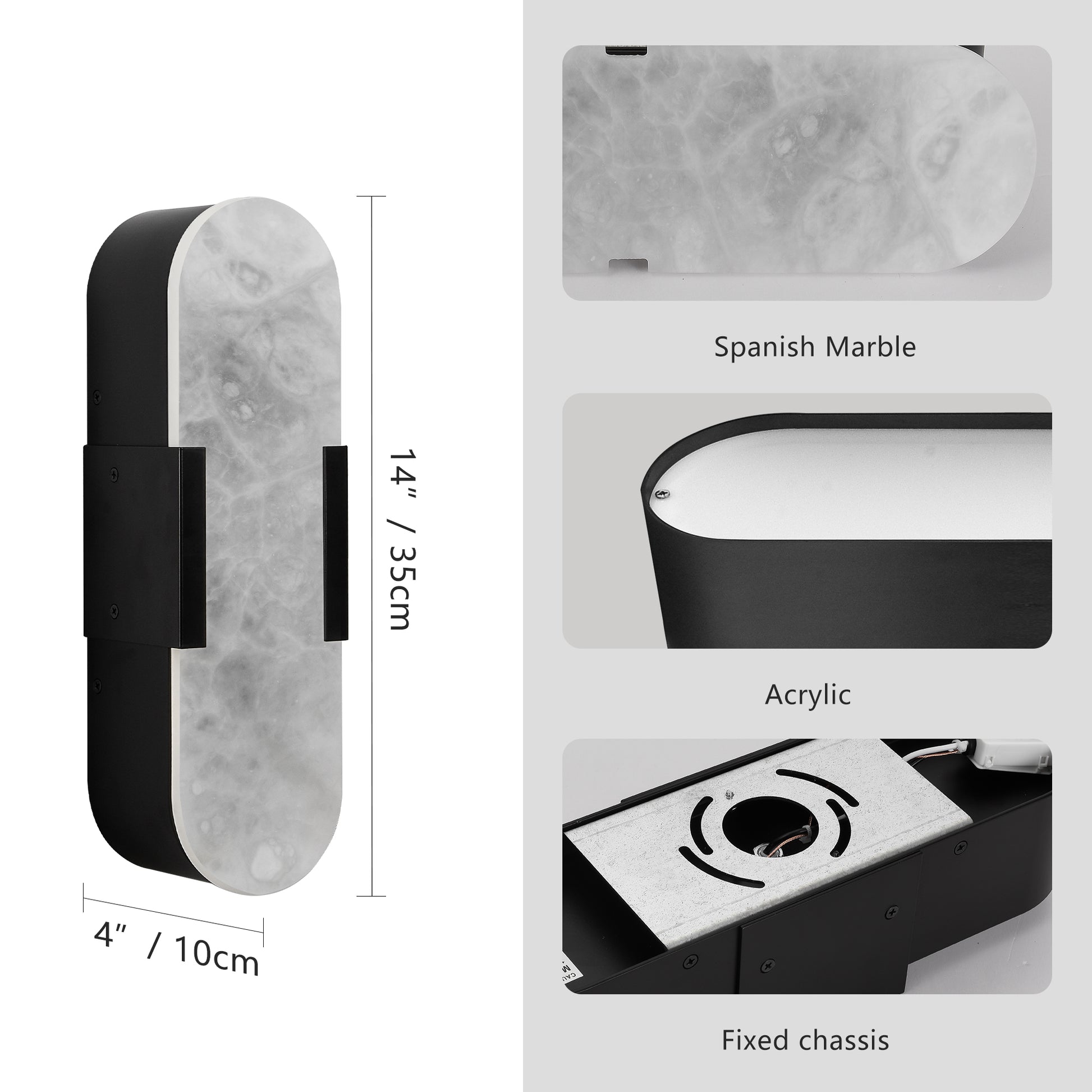 13.8" Black Marble Wall Sconce, Set of 2 - view 9