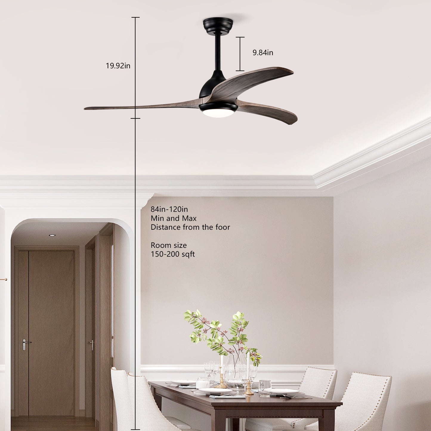 52" Matte Black Solid Wood Ceiling Fan with Remote - view 8