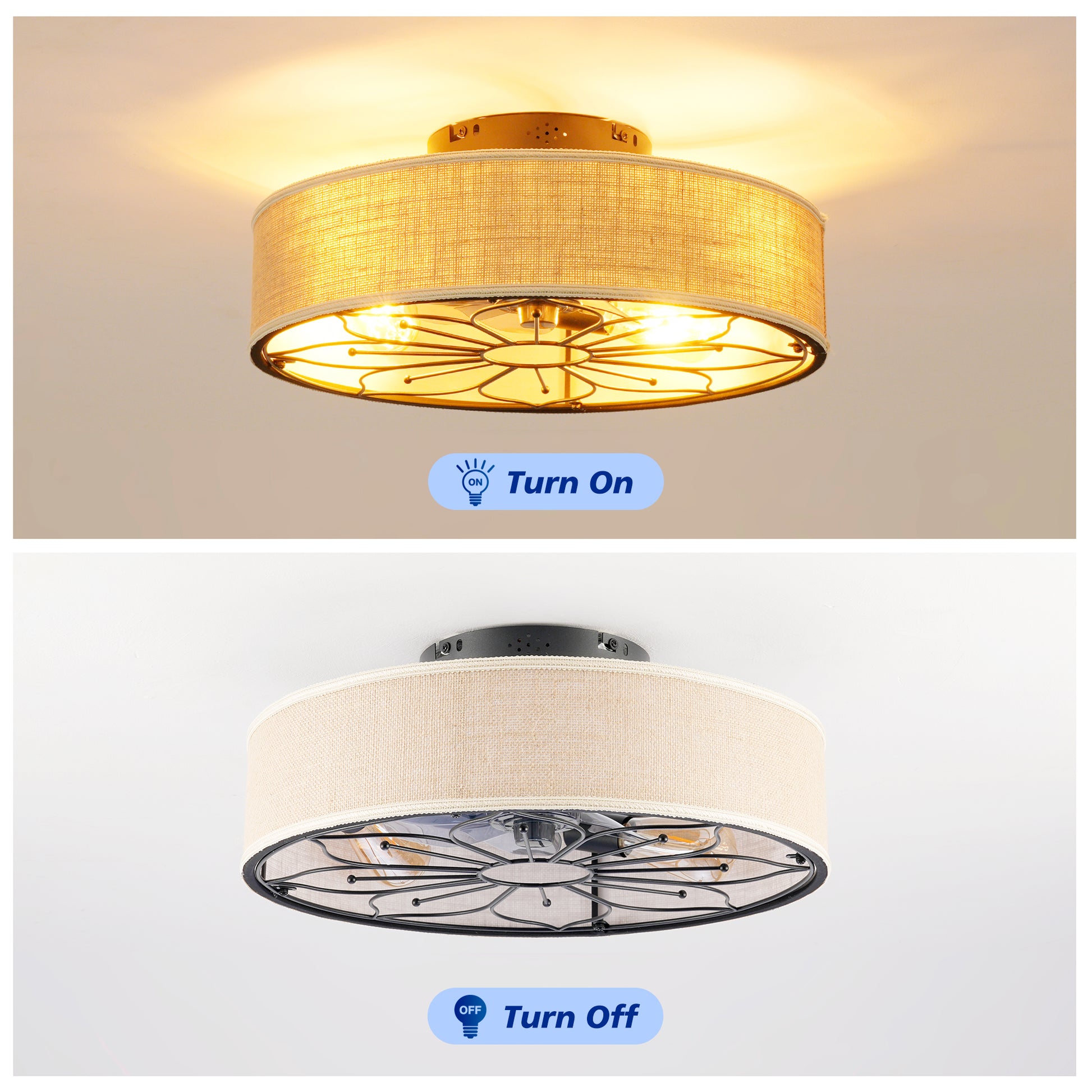 20" Lotus Fabric Farmhouse Bladeless Ceiling Fan with Remote - view 10