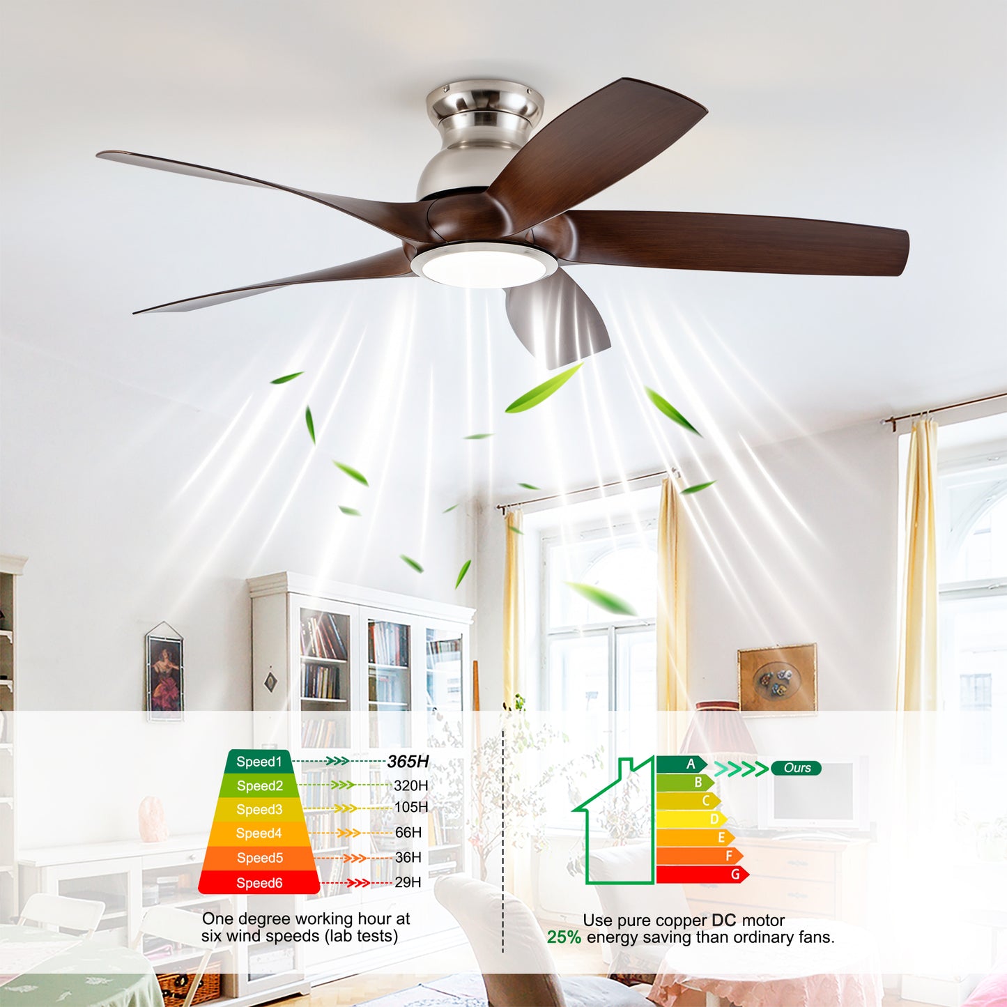 56" Nickel & Wood Ceiling Fan with Remote - view 10