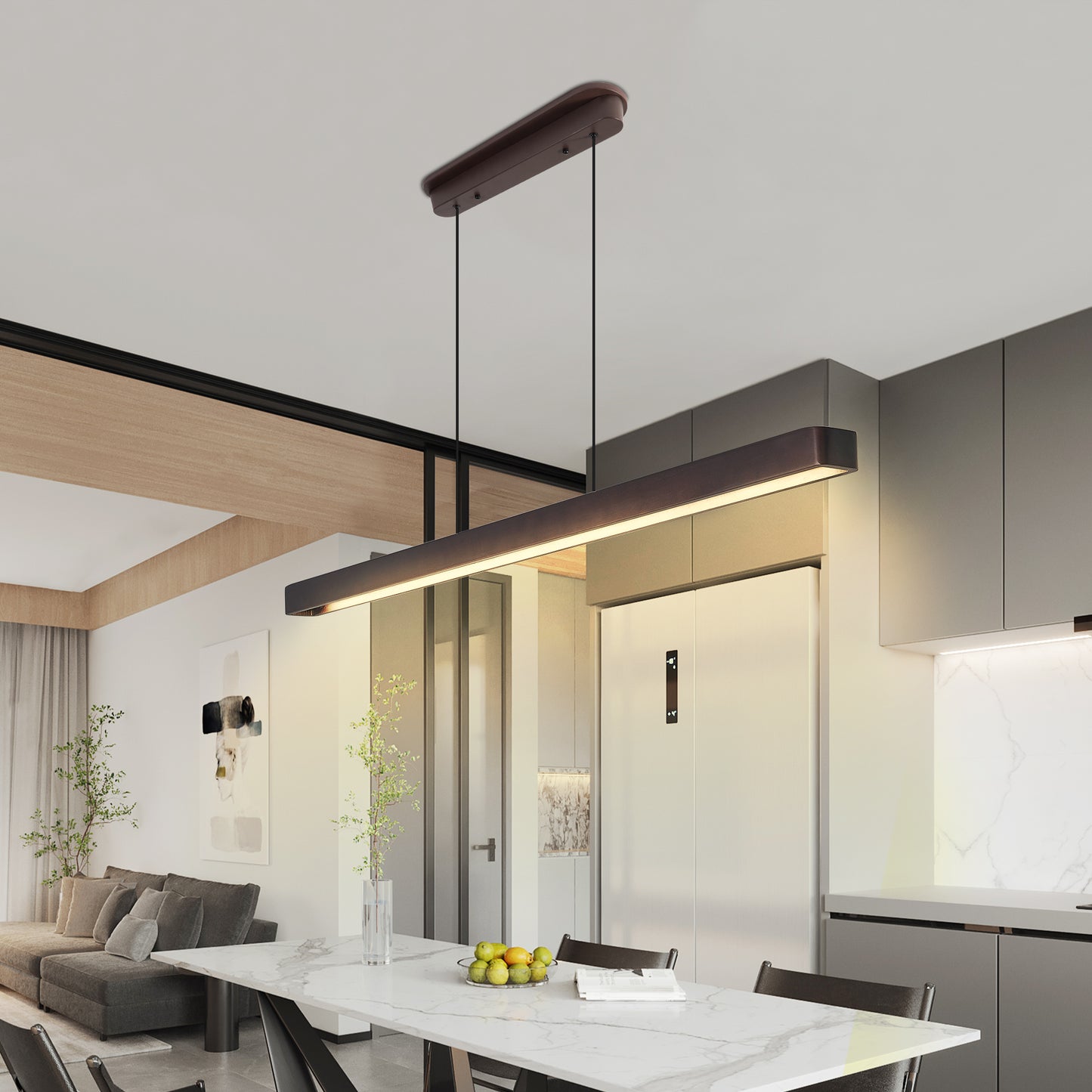 51" Walnut Wood Modern LED Pendant Light - view 4