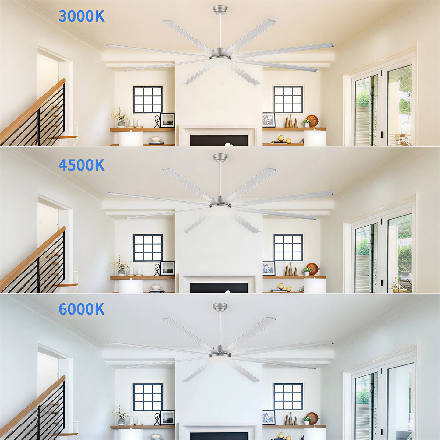 96" Silver Industrial Ceiling Fan with Light & Remote - view 16