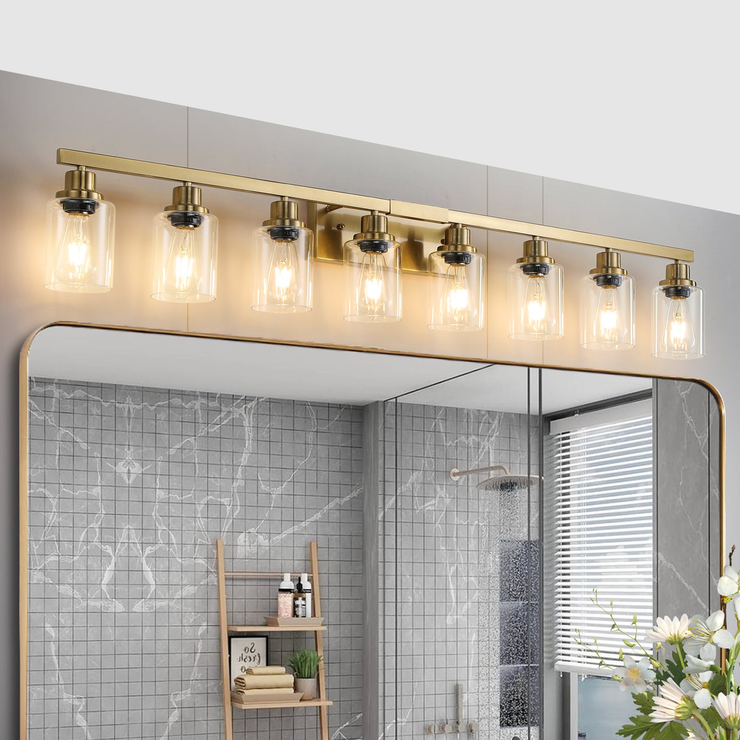 51" 8-Light Gold Vanity Light with Clear Glass - view 3