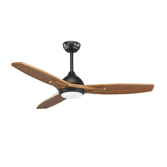 52" Matte Black & Wood Ceiling Fan with Light