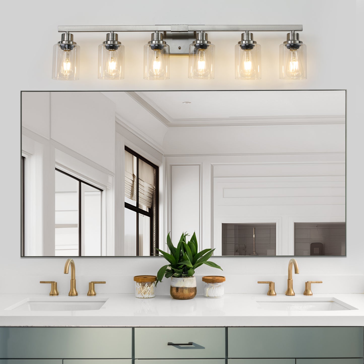 37" 6-Light Brushed Nickel Vanity Light with Clear Glass - view 4