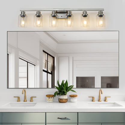 37" 6-Light Brushed Nickel Vanity Light with Clear Glass - view 4
